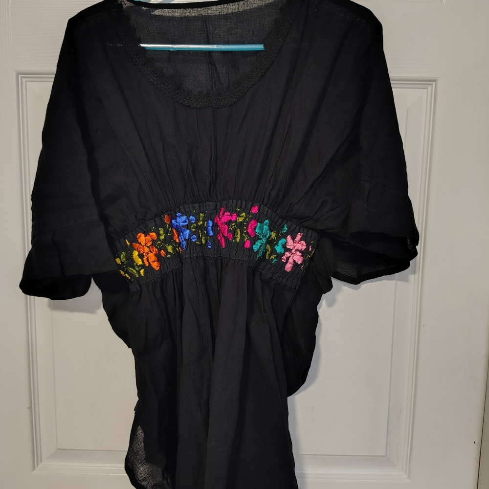 Others Follow Black Tunic with Colorful Embroidered Waist